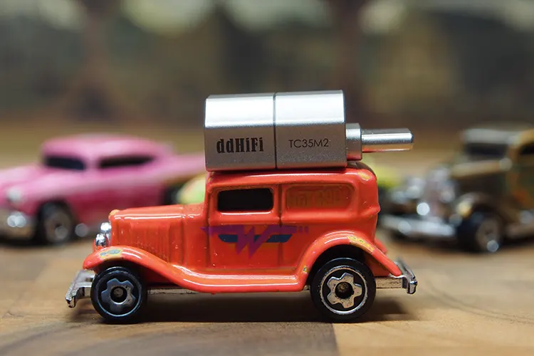 ddHiFi TC35M2 on top of a red toy car