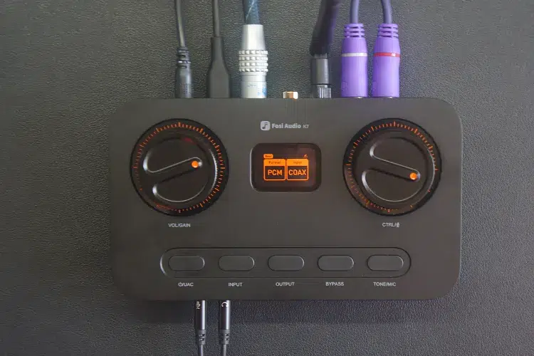 Fosi Audio K7 top view connected to cables